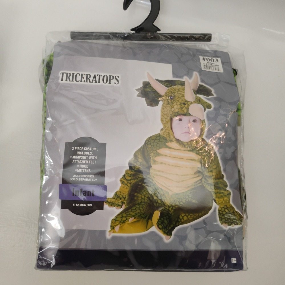 Triceratops Dinosaur Costume Infant 6-12 Months Underwraps 3 Piece Jumpsuit NEW